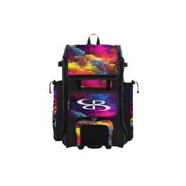 Boombah Rolling Catchers Superpack Baseball/Softball Gear Bag - 23-1/2" x 13-1/2" x 9-1/2" - Burst Multi - Telescopic Handle - Holds 4 Bats - Wheeled Version