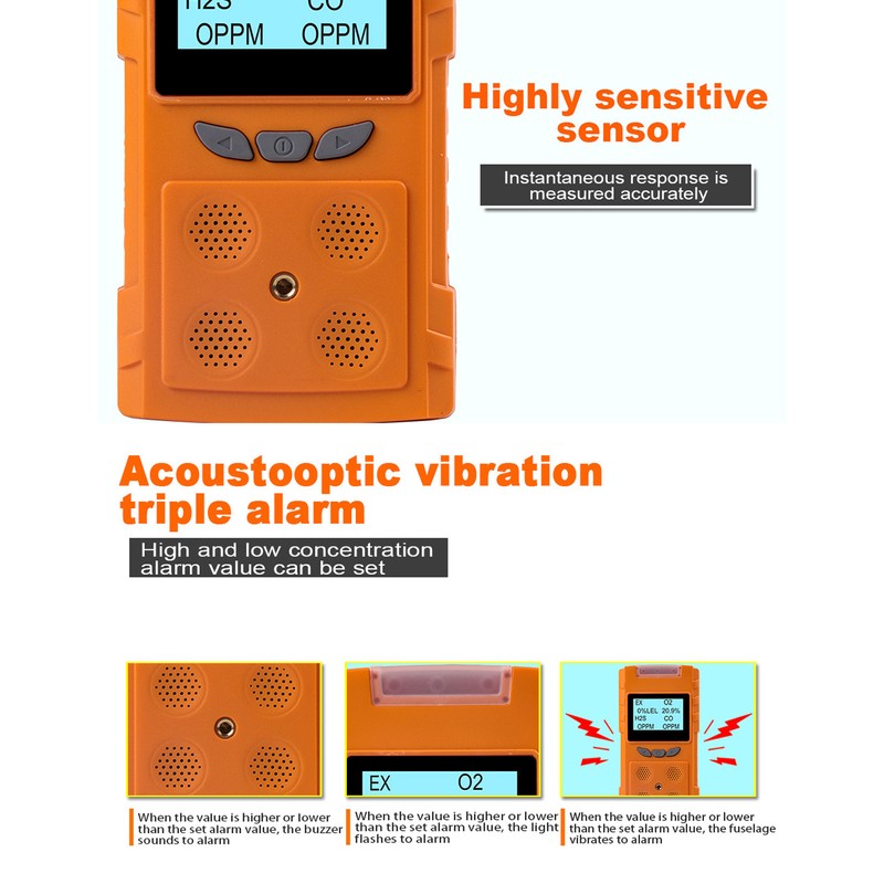 Gas Detector Multifunctional ABS Housing Dustproof IP65 Gas Monitor Meter