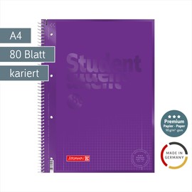 Brunnen 1067928190 Student Spiral-Bound Notebook, Squared, A4, Ruling: 28, 90 g/m², 80 sheets, Purple