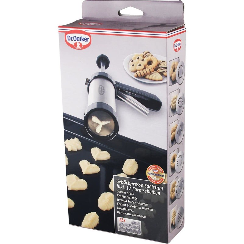Dr. Oetker Gebäckpresse Edelstahl inkl. 12 Formscheiben rostfreier Edelstahl, Gebäckspritze,
