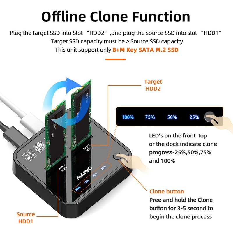 Dual M.2 SATA SSD Docking Station & Offline Duplicator |