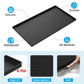 URMONA 16'' x 10'' Waterproof Silicone Under Sink Mat Cabinet and Counter Protector, Shelf Liner for Kitchen and Bathroom, Storage and Organizers, Litter Mat, Pet Cat Puppy Essentials(Black)