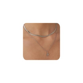 POWER WING Initial Necklace For Women Letter M Necklace Silver M Necklaces Set M Initial Necklace Silver Layered 2 Double Necklace
