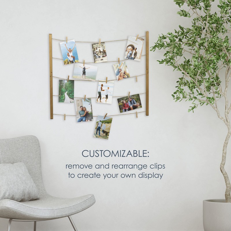 MELANNCO Natural Twine Two Bar Hanging Photo Collage with 30
