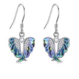 YFN Angel Wings Earrings 925 Sterling Silver Guardian Angel Dangle Drop Earrings Abalone Shell Angel Wings Jewelry for Women Gifts