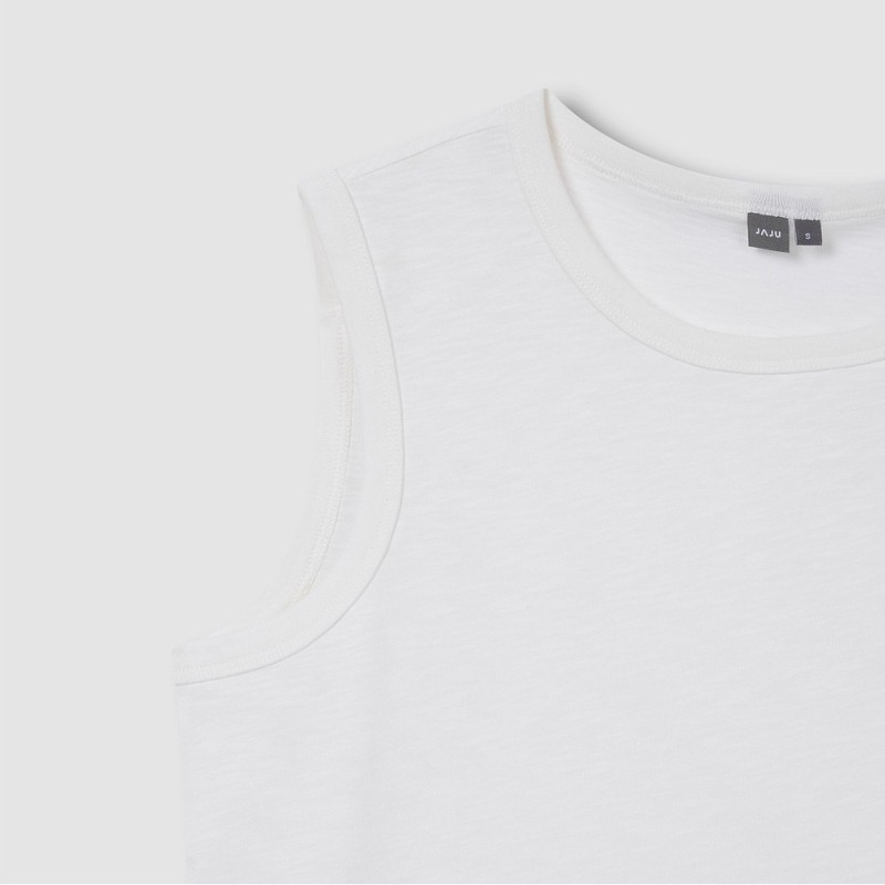 Jaju [JAJU] Women's Slub Sleeveless T-Shirt_White