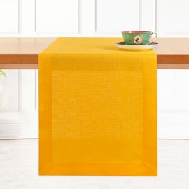 D'Moksha Homes Linen Table Runner 14 x 48 Inch - 100% Pure Linen Sunflower Yellow Table Runner - Machine Washable Farmhouse Table Runner for Summer
