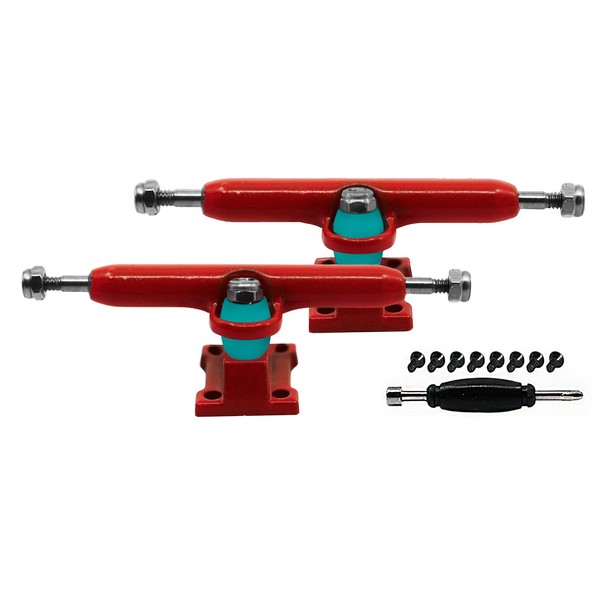 Teak Tuning Prodigy Fingerboard Trucks with Upgraded Lock Nuts, Red Colorway - 32mm Wide - Professional Shape, Appearance & Components - Includes Pro Duro 61A Bubble Bushings in Teak Teal