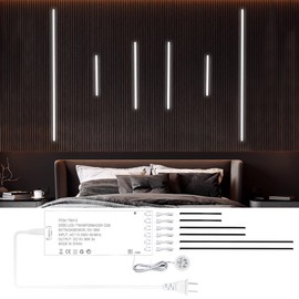 CUBITOR LED Recessed Lighting Kit,6 Pack Self-Adhesive COB LED Light Bar, Cold White 6000K, with Touching Switch, for Wood Slat Wall Panels,Headboards,Stairs,Home Decor,Under Cabinet Strip Light