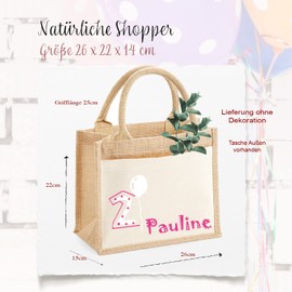 AMBERGER DESIGN by A&M Osterhage amd Jute Tasche klein mit Henkel - Name & Herzen Personalisiert Geschenkidee Hochzeit | Außentasche & Innentasche Größe: 26x22x14cm