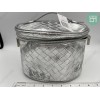 Bloomingdale's Makeup Bag Train Case 8.5"x6.5" Silver Faux Leather Cosmetic