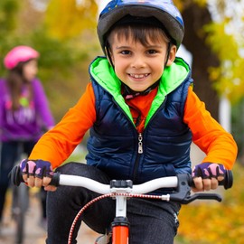 Boao 3 Pairs Kids Bike Gloves Kids Half Finger Fingerless Workout Gloves Non-Slip Gel for Bike Motorcycle(Vibrant,8-12 Years)