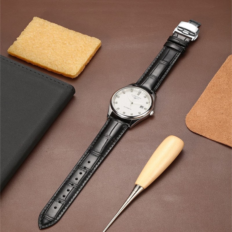 [Moran] Genuine Leather Watch Band Quick Release Polished Deployment D