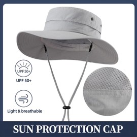 Home Prefer UPF50+ Mens Sun Hat Wide Brim Fishing Hat Sun Protection Hat for Mens Womens Bucket Hat for Beach Gardening Golf Light Grey