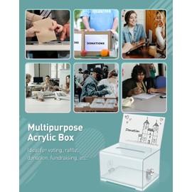 Uniclife Acrylic Donation Box with Lock and Sign Holder Clear ballot box slot plastic suggestion box storage container for fundraising voting tip collection, 15.7 x 12 x 10.2 cm