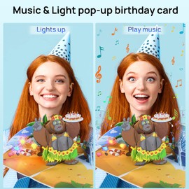 Musical Birthday Card, Beach Party Pop-Up Birthday Card for Men, Women, 3D Gorilla Happy Birthday Card for Girls, Boys, Son, Grandson, Husband