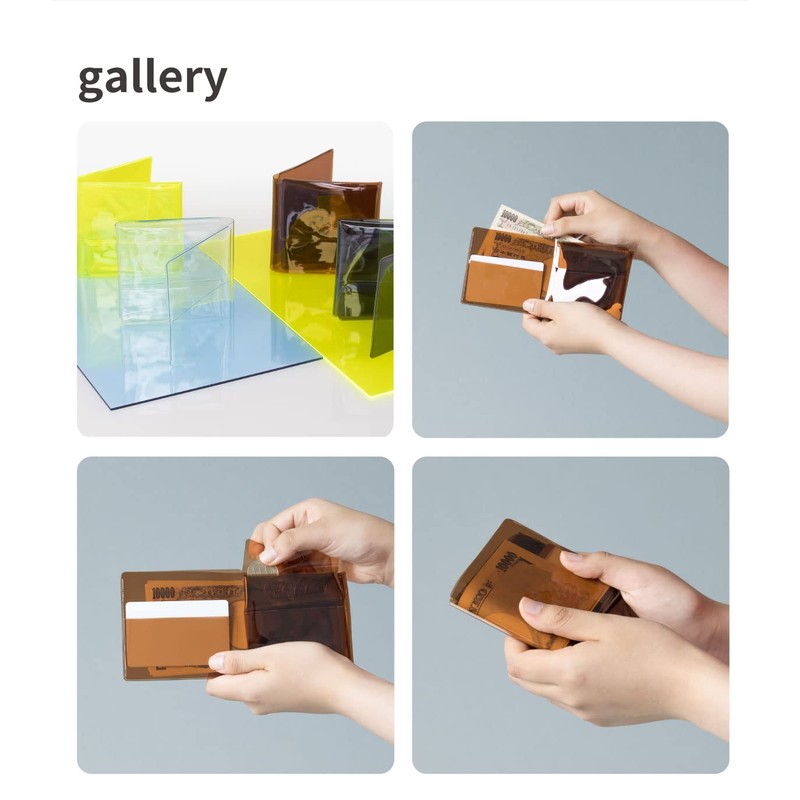 Asobose SG-PV238 Sugata PVC Bi-Fold Wallet, Convenience Wallet, Transparent, yellow