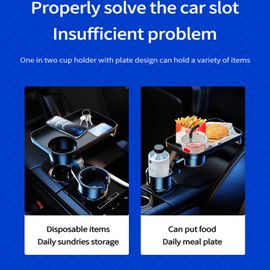 Cup Holder Tray for Car Cup Holder Expander with Car Drink Holders, Automotive Cup Attachable Tray with 360°Rotation,Cup Holder Adapt Most Regular Cups with 18-40 oz, fit in 2.75-3.25 inch Car Holder