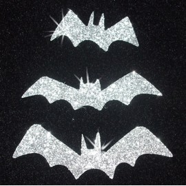 CrystalsRus Silver 9 Bat Fabric Glitter Gothic Iron on Hotfix transfer applique patch