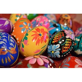 Wooden World Wooden Easter Eggs Set, Hand-Painted, Decoration, 60 x 45 mm, Size of a Chicken Egg, Ideal for Easter