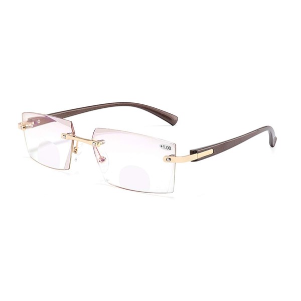 Gafas de lectura bifocales transparentes sin montura con bloqueo de luz azul anti UV, Tr90 Marco, 1.0 x