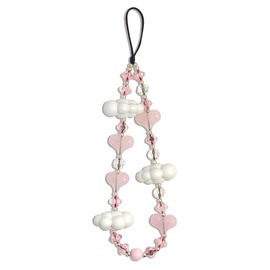 AGEN KGEN Cute Phone Charm Handmade Exquisite Beaded Phone Lanyard Wrist Strap Pink Cell Phone Chain Phone Charms Strap for Women (White Clouds)