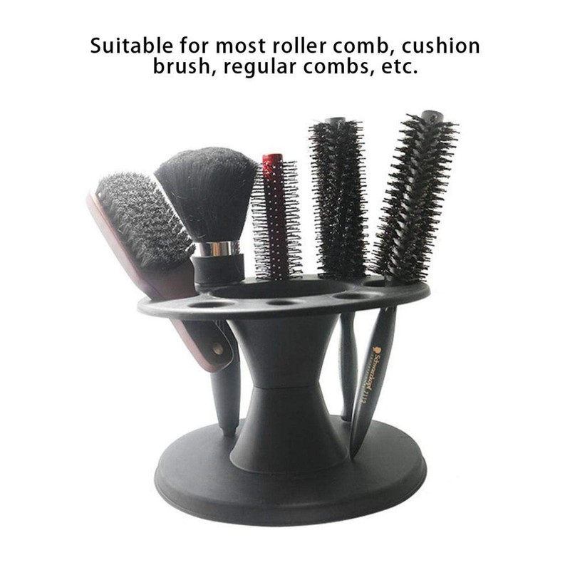 8 Holes Round Comb Storage Stand Plastic Black Desktop Organisation