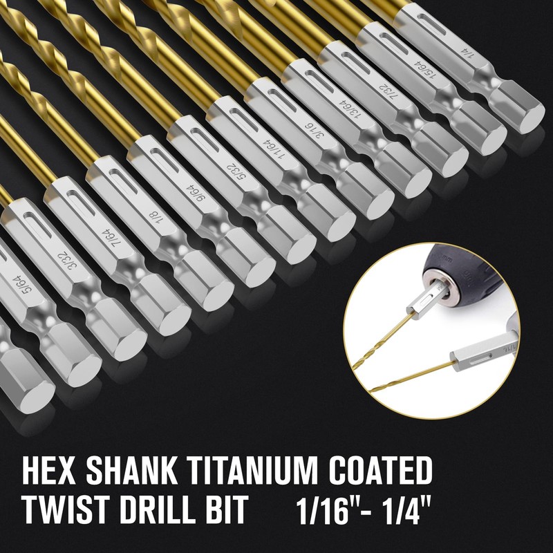 Hex Shank Drill Bit Set, 19Pcs Titanium Twist Drill Bit