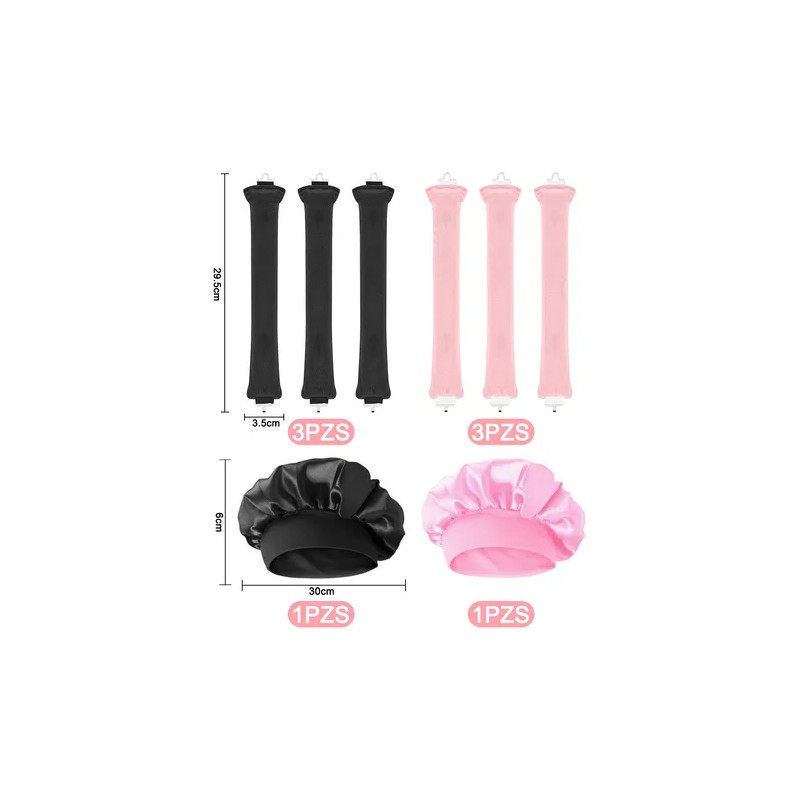 8pz Curly Ondas En Cabello Rizos Sin Calor Tubo+ Gorro