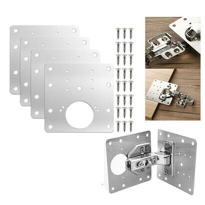 10Pcs Stainless Steel Hinge Repair/Reinforcement Plates Set - Durable Cabinet