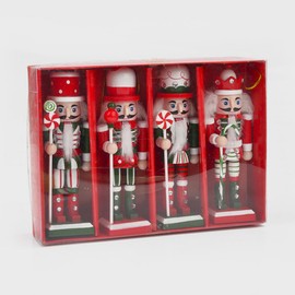 VALICLUD Pack of 4 Christmas Nutcracker Ornaments Mini Nutcracker Soldier Figures Wooden Hanging Christmas Decorations for Christmas Party