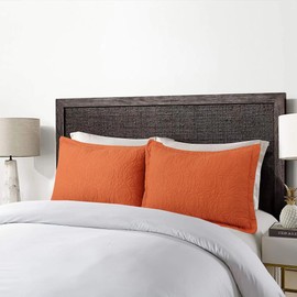 MarCielo 2-Piece Embroidered Pillow Shams, Decorative Microfiber Pillow Covers Set (Dusty Orange, Standard)