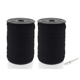 MJMP 1/2" 100 Yards 2 Packs Black Baraded Elastic Cord/Elastic Band/Elastic Rope/White Heavy Stretch Knit Elastic Spool(White)/Bedspread Band (Black, 100 Yard X 2)