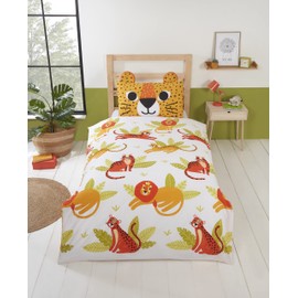 Rapport Home Cats Duvet Cover Set Kids Childrens Leopard Wild Jungle Animal Leopard Print Orange and White Easy Care Duvet Cover Set with Unique Pillowcase Toddler Duvet Cover Set (150 x 120cm)