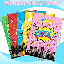 Blosssound 120 Pcs Hero Party Gift Bags Hero Birthday Favor Bags Hero Themed Candy Bags Comic Hero Party Goodie Bags for Boys Girls Boom Hero Theme Birthday Baby Shower Party Supplies Decorations