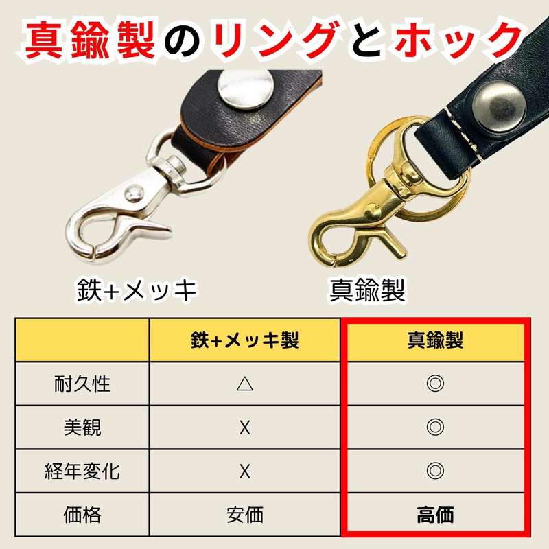 Belfore, Genuine Brass Strap, Made in Japan, Cowhide Leather, Black,