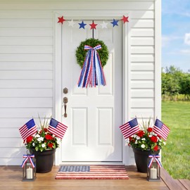 4th of July Decorations-Patriotic Wreath Sash for Front Door Decor, Assorted Red White and Blue Ribbons Bow with Clip for Memorial Day Decor Outdoor Party Holiday Home Decor