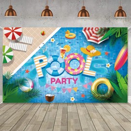 Bicuces Summer Backdrop Summer Party Decorations Hawaii Backdrop Hawaii Party Decorations Summer Background Banner Pool Party Backdrop for Beach Party Poll Party Decorations
