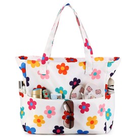 CAMTOP Waterproof Beach Tote Bag for Women Girls with Zipper Foldable Sandproof Pool Swim Bag Travel Carry On Gym