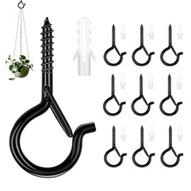 AONAYO Pack of 10 Black Screw Hooks, Stainless Steel, Hooks Black, Screw Hooks with Safety, Ceiling Hooks, Hook Screws for Hanging Plant Baskets, Christmas Decoration, Christmas Lights