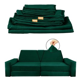 YEFU Replacement Cover for 15pcs Modular Kids Play Couch, Washable Premium Velvet Fabric, Cover Only, Foam not Included, Green