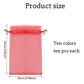 100 Pcs Colorful Transparent Organza Gift Bags, Wedding Jewelry Bags - Clear Mesh Pouches for wedding party games,small and lightweight, jewelry,organza bags(10x15 CM)