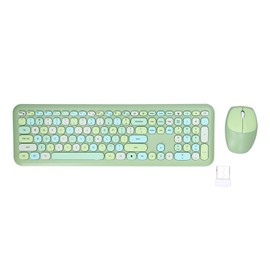 Keyboard Mouse Combo 2.4G Retro Multi Color Mute Cover Wireless Keyboard and Mouse SetGreen