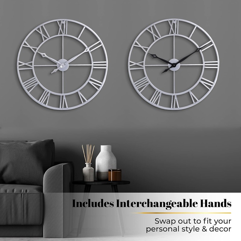CLXEAST Large Modern 30 Inch Wall Clock Silver, Oversized Big