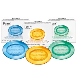 Pears Soap, Pure & Gentle Glycerin Soap Variety 3-Pack – Blue with Mint Extracts, Green with Lemon Flower Extract, and Amber with Natural Oils, 4.4 Oz Ea