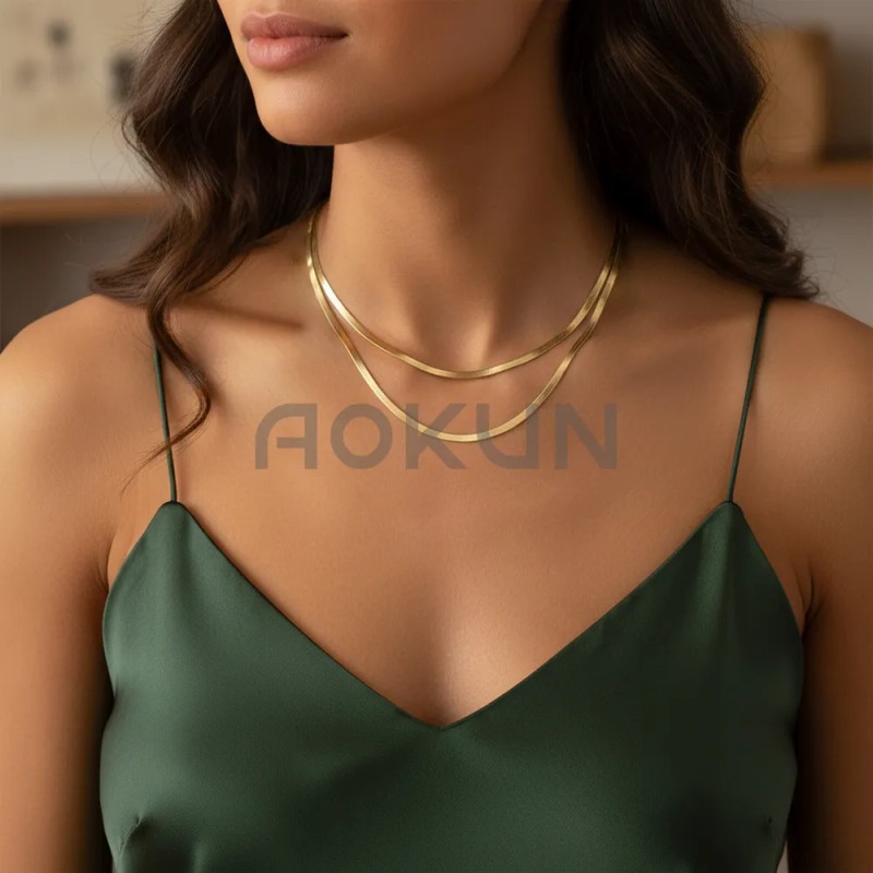 Collar Multicapa Oro 18k Acero Inoxidable 40+5cm Diseño Serpiente
