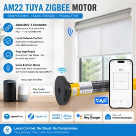 AM22 Zigbee Smart Roller Shade Motor for 32mm Tubes - Rechargeable Battery, Compatible with Alexa & Google Home via Tuya Zigbee Gateway, Voice & App Control
