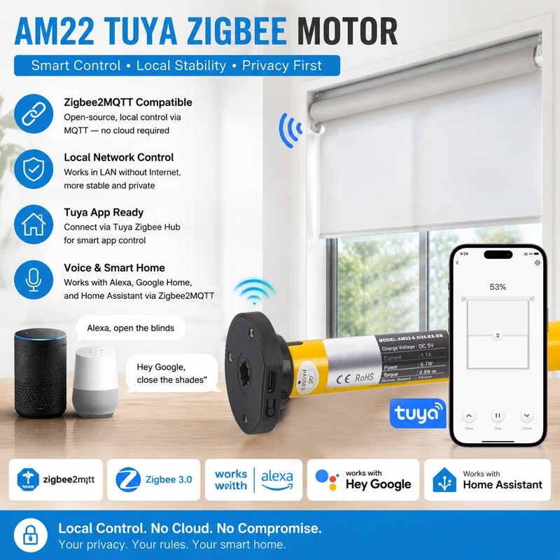 AM22 Zigbee Smart Roller Shade Motor for 32mm Tubes -