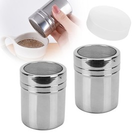 2Pcs Stainless Steel Flour, Sugar, and Salt Shakers – 7oz Fine Mesh Sifter for Even Distribution – Ideal for Baking, Cooking, and Garnishing Desserts