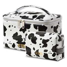 QZDAFFIC Makeup Bags - 2 Pieces Portable Travel Large Cosmetic Bag, Waterproof PU Leather Toiletry Organiser Pouch for Women and Girls